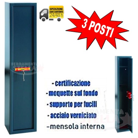 PORTA FUCILI CASSAFOERTE FUCILIERA 3 POSTI - MM 245 X 205 X 1350 - CERTIFICATA