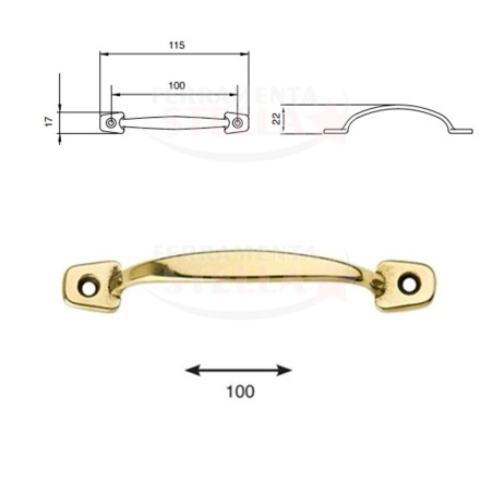 MANIGLIETTA MANIGLIA PER MOBILI - INTERASSE 100 MM - OTTONE LUCIDO DA AVVITARE