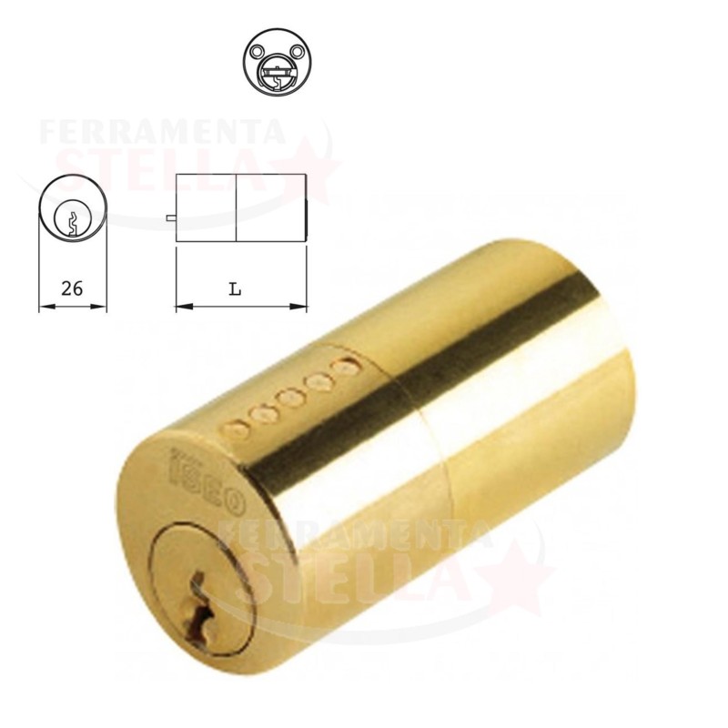 CILINDRO ESTERNO ISEO 8525 IN OTTONE CHIAVI 3 DIAMETRO MM 26 - L MM 50 PER SERRATURE ELETTRICHE