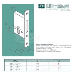 SERRATURA A INFILARE WALLY TIPO CISA 52310 DI SICUREZZA x LEGNO PER CILINDRO YALE - E. 50