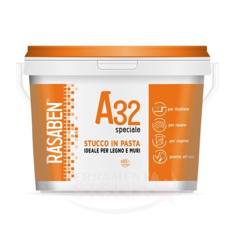 STUCCO IN PASTA PRONTO PER LEGNO E MURO BIANCO 5 KG RIEMPITIVO - RASABEN A32