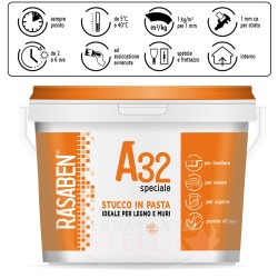 STUCCO IN PASTA PRONTO PER LEGNO E MURO BIANCO 5 KG RIEMPITIVO - RASABEN A32