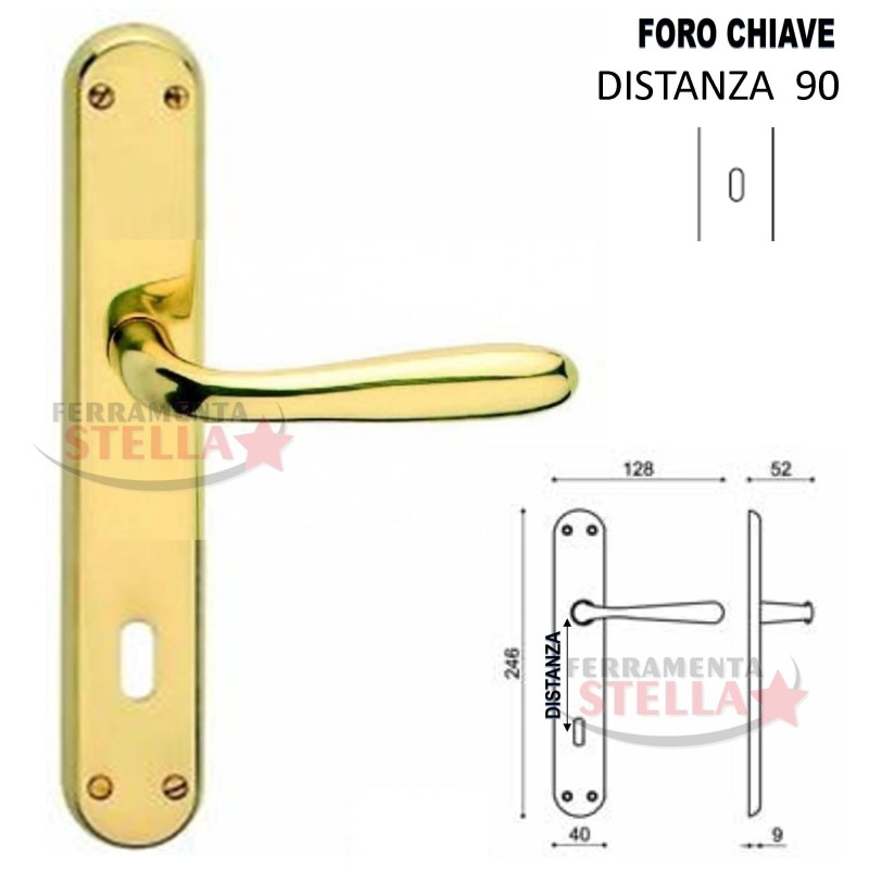 COPPIA MANIGLIE MANIGLIA CON PLACCA LUNGA ORO LUCIDO PORTE PORTA INTERNE INTERNI