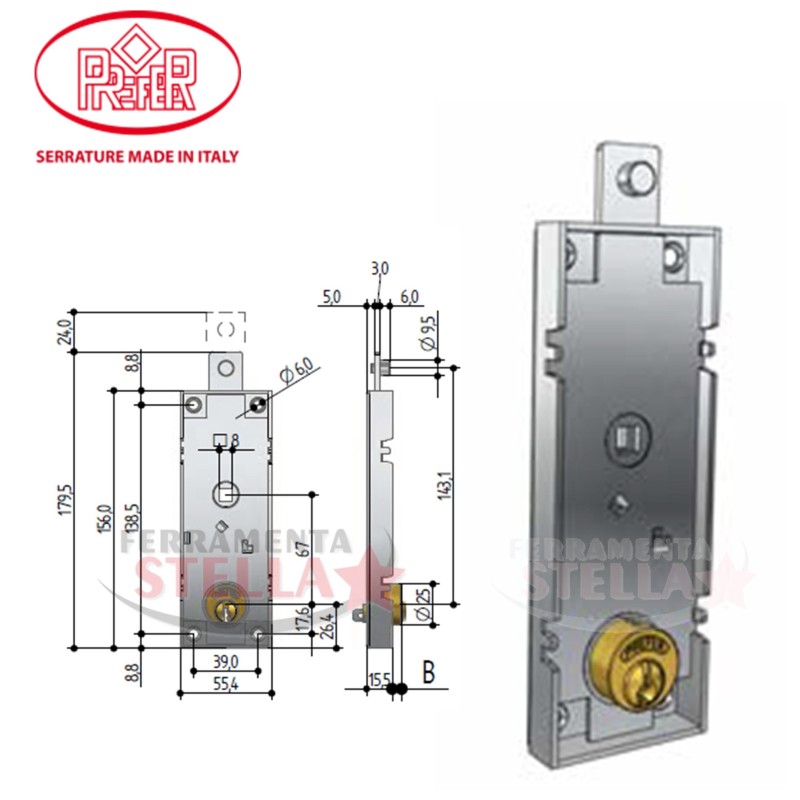 SERRATURA PREFER B551 PER PORTA BASCULANTE GARAGE BOX AUTO CILINDRO TONDO