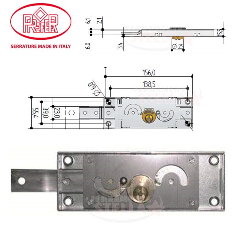 SERRATURA LATERALE PER SERRANDE PREFER MODELLO 411 - 2 CHIAVI - CILINDRO TONDO - LATO DESTRO