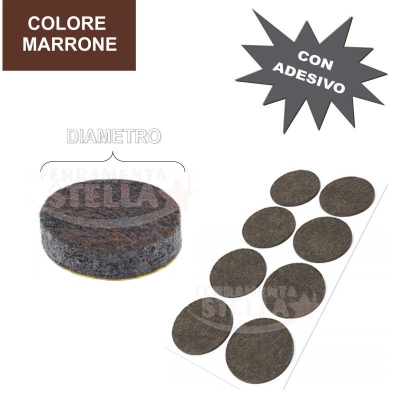 FELTRINO ADESIVO SOTTO SEDIA PROTEGGI PAVIMENTO MILLEUSI - TONDO DIAMETRO 20 - COLORE MARRONE - PZ 12  FELTRINO ADESIVO SOTTO SEDIA PROTEGGI PAVIMENTO MILLEUSI - TONDO DIAMETRO 20 - COLORE MARRONE - PZ 12