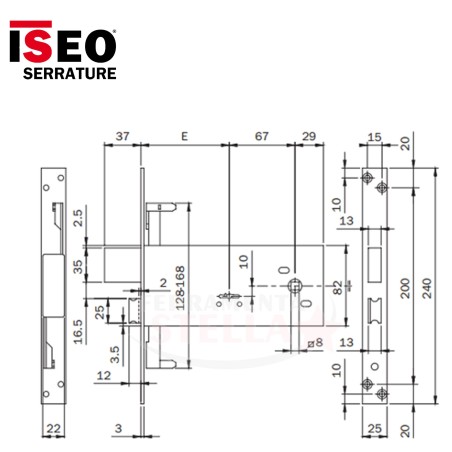 SERRATURA INFILARE FASCIA ISEO DOPPIA MAPPA 981.901 BFZ FERRO ALLUMINIO CANCELLI PORTA