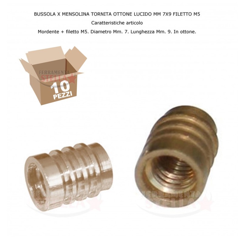 BUSSOLA X MENSOLINA TORNITA OTTONE LUCIDO MM 7 X 9 FILETTO M5 - PER POMELLINI IN CERAMICA PORCELLANA ECC 