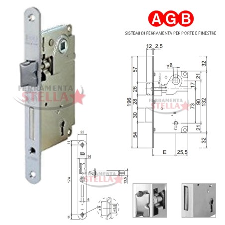 SERRATURA PATENT PICCOLA PER PORTE INTERNE - BUSSOLE CENTRO AGB DIST. 90 FORO CHIAVE