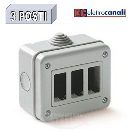 SCATOLA CONTENITORE IP44 3 POSTI X FRUTTO GEWIS E MAGIC BTICINO GRIGIO CHIARO