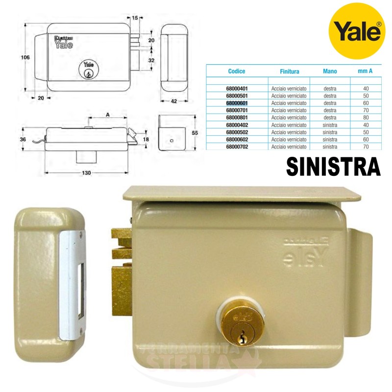 SERRATURA YALE ELETTRICA 680 - ENTRATA 50 LATO SINISTRO- SOLO SCIVOLO - x PORTA IN FERRO PORTONCINO INGRESSO DA APPLICARE