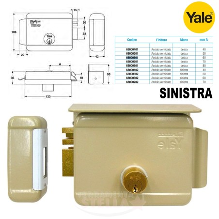 SERRATURA YALE ELETTRICA 680 - ENTRATA 50 LATO SINISTRO- SOLO SCIVOLO - x PORTA IN FERRO PORTONCINO INGRESSO DA APPLICARE