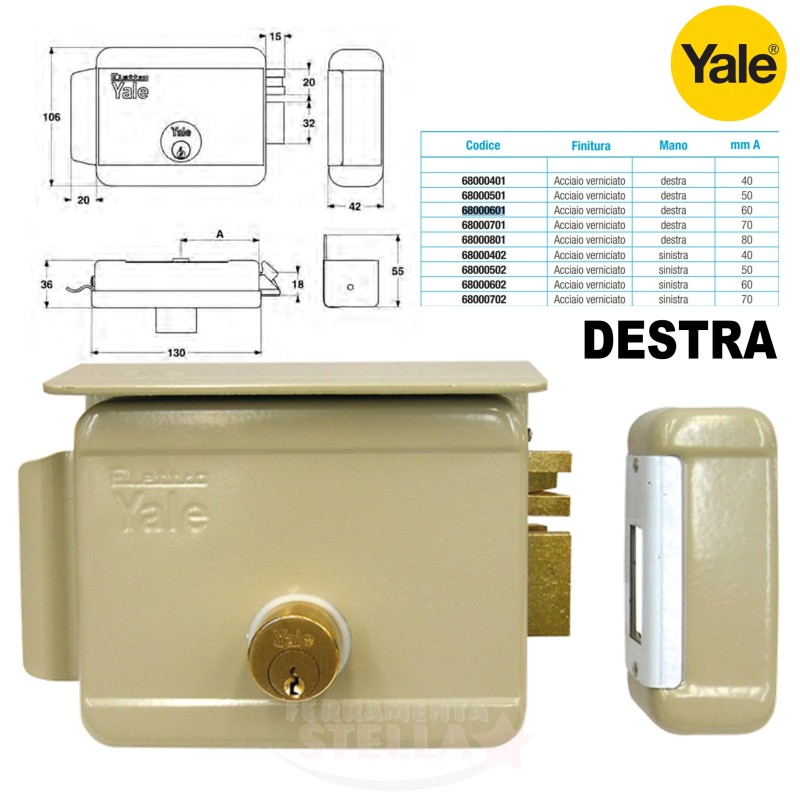 SERRATURA YALE ELETTRICA 680 - ENTRATA 50 LATO DESTRO - SOLO SCIVOLO - x PORTA IN FERRO PORTONCINO INGRESSO DA APPLICARE