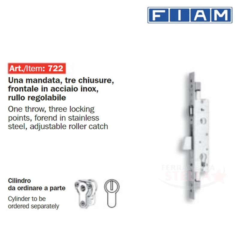 SERRATURA A INFILARE CHIAVE A CILINDRO ART. 722  FIAM 1 MANDATA - ENTRATA E 30