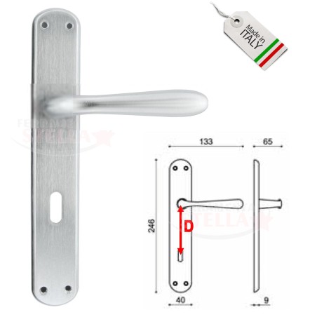 COPPIA MANIGLIE MANIGLIA CON PLACCA CROMO SATINATO PORTE PORTA INTERNE INTERNI - DISTANZA 70 - FORO CHIAVE