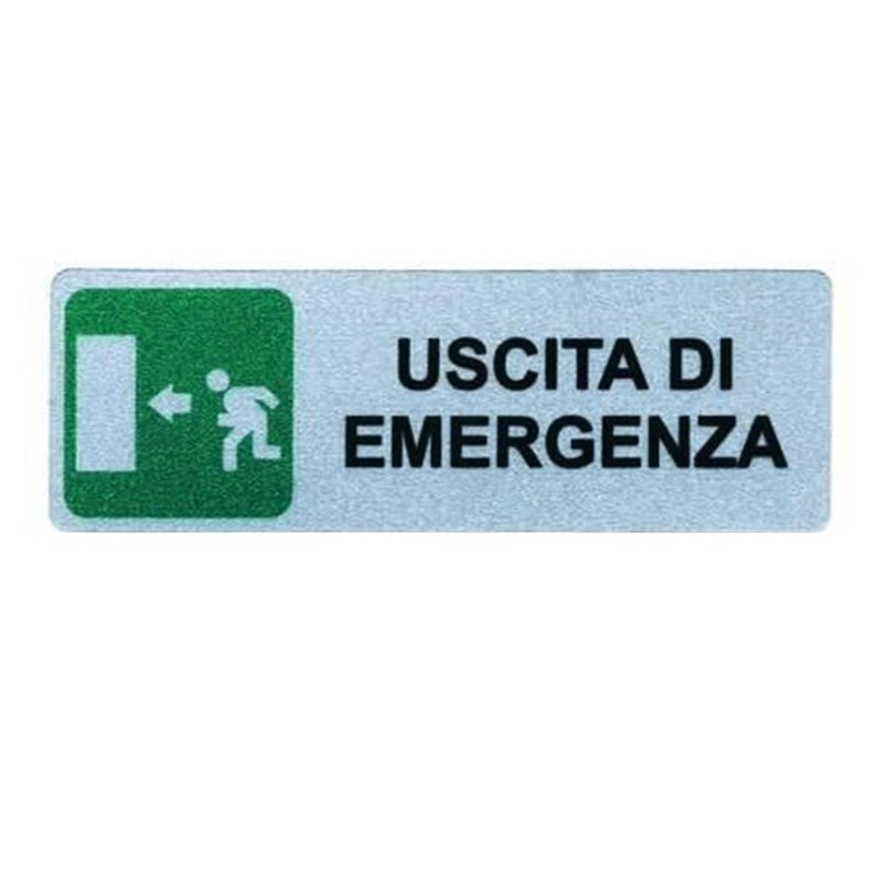 ETICHETTA CARTELLO TARGHETTA ADESIVA ADESIVO USCITA EMERGENZA SINISTRA 15 X 5CM