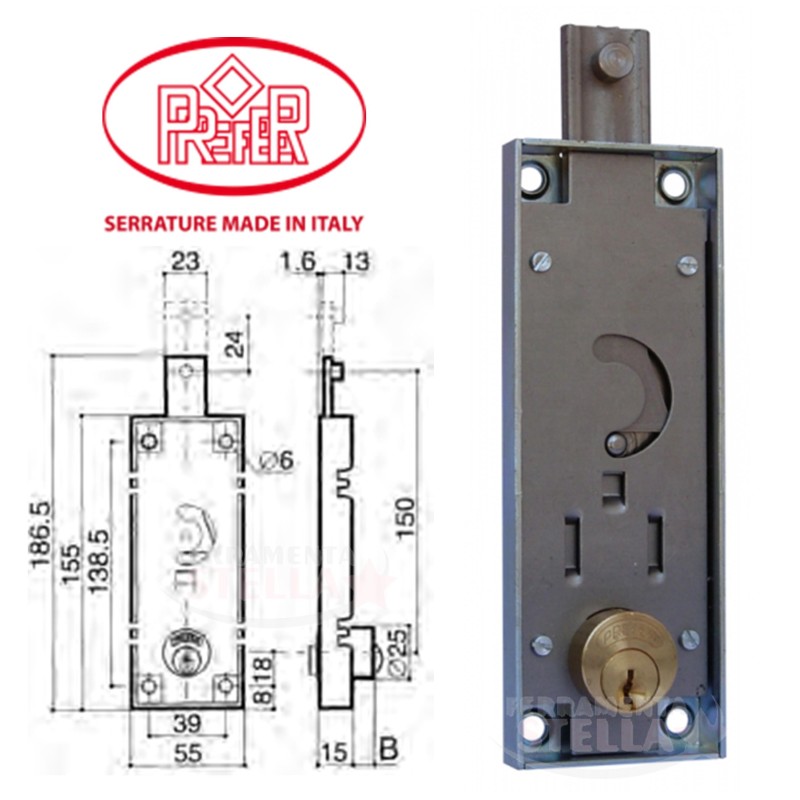 SERRATURA LATERALE PER SERRANDE PREFER MODELLO 412 - 2 CHIAVI - CILINDRO TONDO - LATO SINISTRO