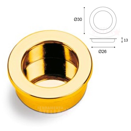 MANIGLIETTA INCASSO SCORREVOLI ORO DITALE TRASCINAMENTO ANTA SCORREVOLE 30 MM