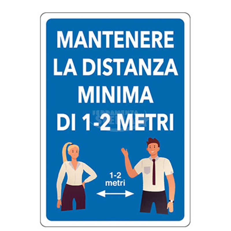 TARGA SEGNALETICA COVID - MANTENERE LA DISTANZA - IN ALLUMINIO - CM 20 X 30