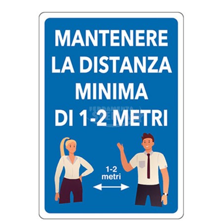 TARGA SEGNALETICA COVID - MANTENERE LA DISTANZA - IN ALLUMINIO - CM 20 X 30
