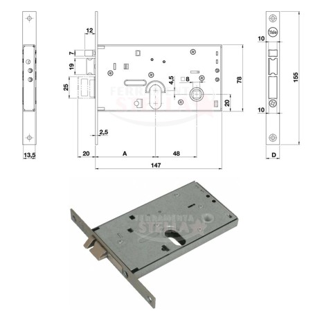 SERRATURA CORNI YALE 8520 ENTRATA 70 AD INFILARE PORTONE CANCELLO FERRO ALLUMINIO ELETTRICA CON MANDATE