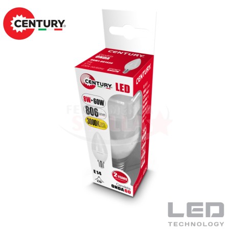 LAMPADINA LAMPADA LED RISPARMIO ENERGETICO - modello OLIVA - 8 W - luce FREDDA - attacco E 14