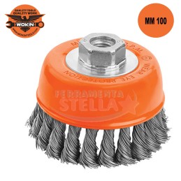SPAZZOLA IN ACCIAIO RITORTO A TAZZA x SMERIGLIATRICE ANGOLARE - WOKIN - x SPAZZOLARE PULIRE RIMUOVERE - MM 125 - M 14