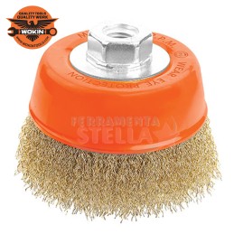 SPAZZOLA IN ACCIAIO A TAZZA SEMPLICE x SMERIGLIATRICE ANGOLARE - WOKIN - x SPAZZOLARE PULIRE RIMUOVERE - MM 75 - M 14