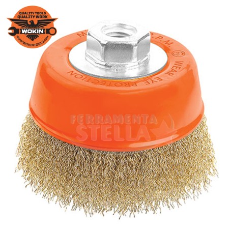 SPAZZOLA IN ACCIAIO A TAZZA SEMPLICE x SMERIGLIATRICE ANGOLARE - WOKIN - x SPAZZOLARE PULIRE RIMUOVERE - MM 75 - M 14