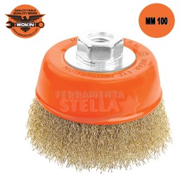 SPAZZOLA IN ACCIAIO A TAZZA SEMPLICE x SMERIGLIATRICE ANGOLARE - WOKIN - x SPAZZOLARE PULIRE RIMUOVERE - MM 125 - M 14