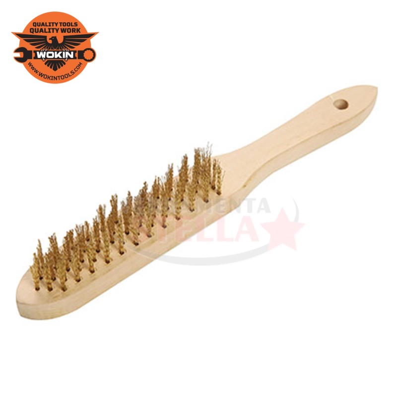 SPAZZOLA MANICO IN LEGNO FILI IN ACCIAIO 5 RANGHI - WOKIN - x SPAZZOLARE PULIRE RIMUOVERE