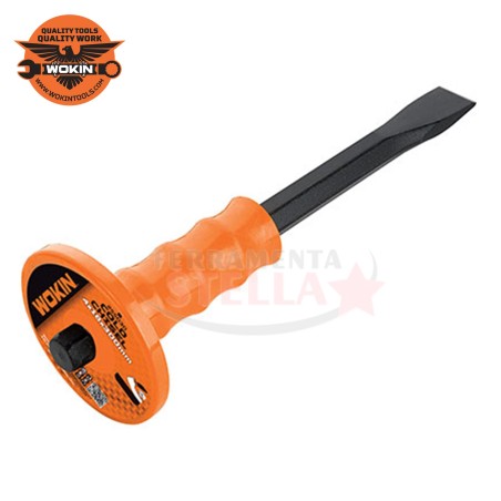 SCALPELLO MURATORE A TAGLIO + SALVAMANO PARAMANO - WOKIN - IN ACCIAIO FORGIATO MM 250 X 16 X 22