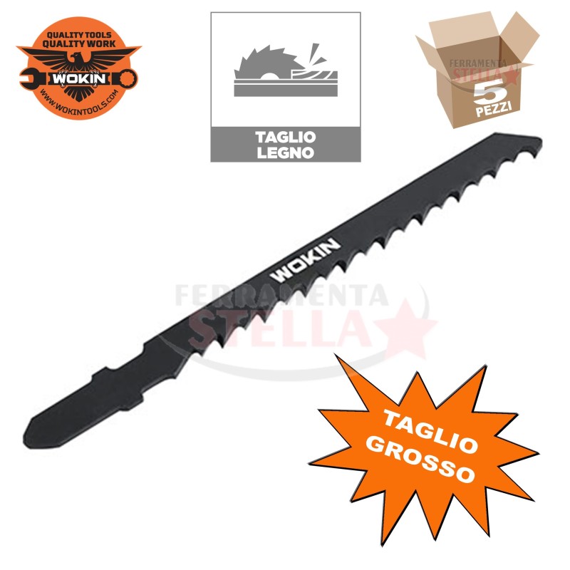 LAME DI RICAMBIO PER SEGHETTO ALTERNATIVO x LEGNO T 111 C - WOKIN - TAGLIO MEDIO - MM 100 - CONF. DA 5 PEZZI