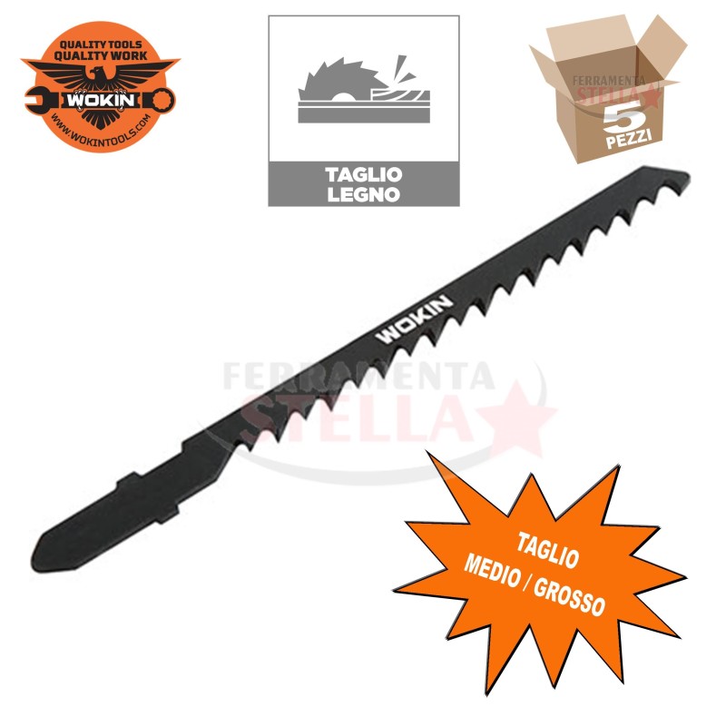 LAME DI RICAMBIO PER SEGHETTO ALTERNATIVO x LEGNO T 144 D - WOKIN - TAGLIO GROSSO - MM 100 - CONF. DA 5 PEZZI