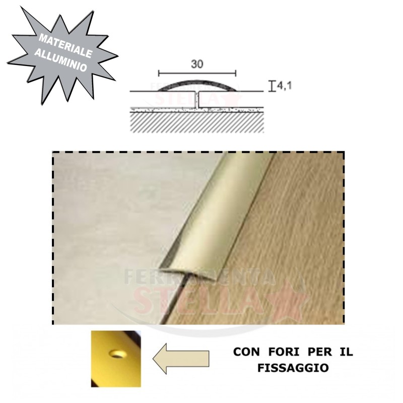 COPRIPAVIMENTO ALLUMINIO - COLORE ORO TIPO OTTONE  - FORATO - CM 270 - LARG 30