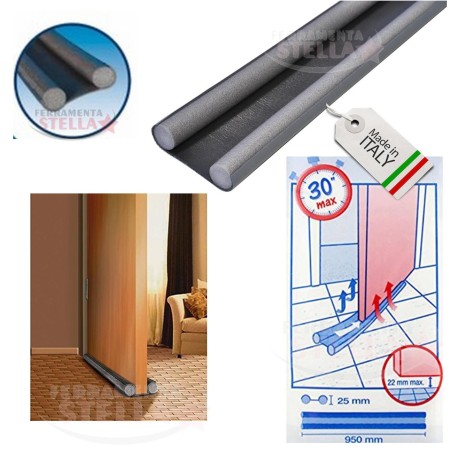 STRISCIA PARAFREDDO SOTTOPORTA ANTRACITE NERO 95 CM PARASPIFFERI PORTE FINESTRE AD ISOLAMENTO DOUBLE STOP