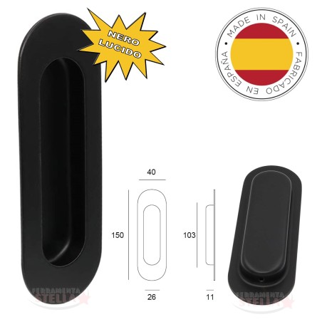 MANIGLIETTA MANIGLIA INCASSO SCORREVOLI NERA OVALE ANTA SCORREVOLE PORTA PORTE 150 x 40 mm