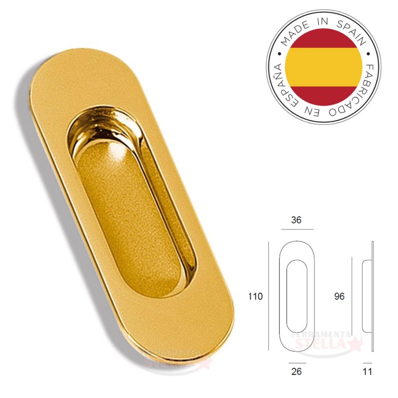 MANIGLIETTA MANIGLIA INCASSO SCORREVOLI ORO OVALE ANTA SCORREVOLE PORTA 110 x 36 mm