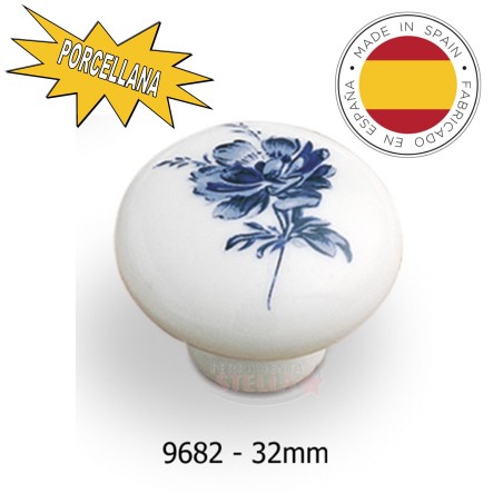 POMOLO POMOLINO BIANCO PORCELLANA FIORI BLU 32MM POMELLINO POMELLO CASSETTI ANTA