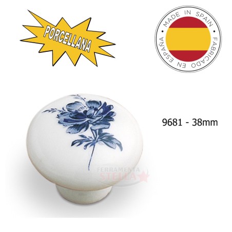 POMOLO POMOLINO BIANCO PORCELLANA FIORI BLU 38MM POMELLINO POMELLO CASSETTI ANTA