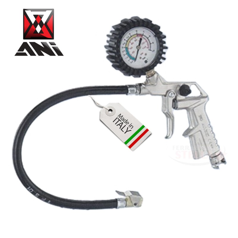 PISTOLA GONFIAGGIO CON MANOMETRO PER COMPRESSORE PROFESSIONALE 