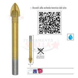 PUNTA PUNTE VETRO CERAMICA PORCELLANA PIASTRELLE x TRAPANO A LANCIA - diam. 6 x 72 - AL TITANIO