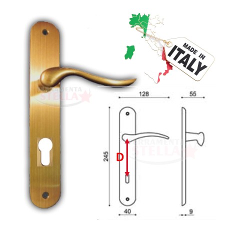 MANIGLIA INES CON PLACCA FORO YALE - BRONZO GRAFFIATO EFFETTO ANTICATO