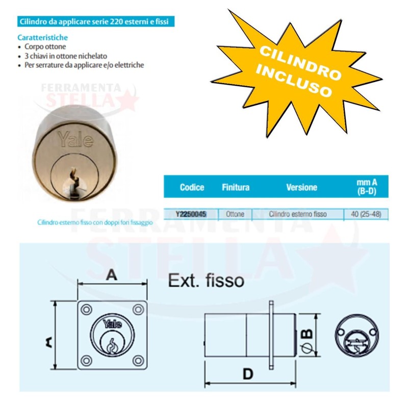 SERRATURA YALE ELETTRICA 688 - ENTRATA 50 LATO DESTRO - PULSANTE E SCIVOLO - x PORTA IN FERRO PORTONCINO INGRESSO DA APPLICARE