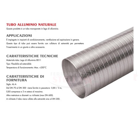 TUBO FLESSIBILE IN ALLUMINIO x CAPPA ALLUNGABILE A 3 METRI DIAM. 14