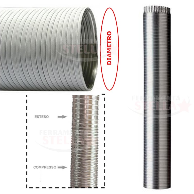 TUBO FLESSIBILE IN ALLUMINIO x CAPPA ALLUNGABILE A 3 METRI - DIAM. 12