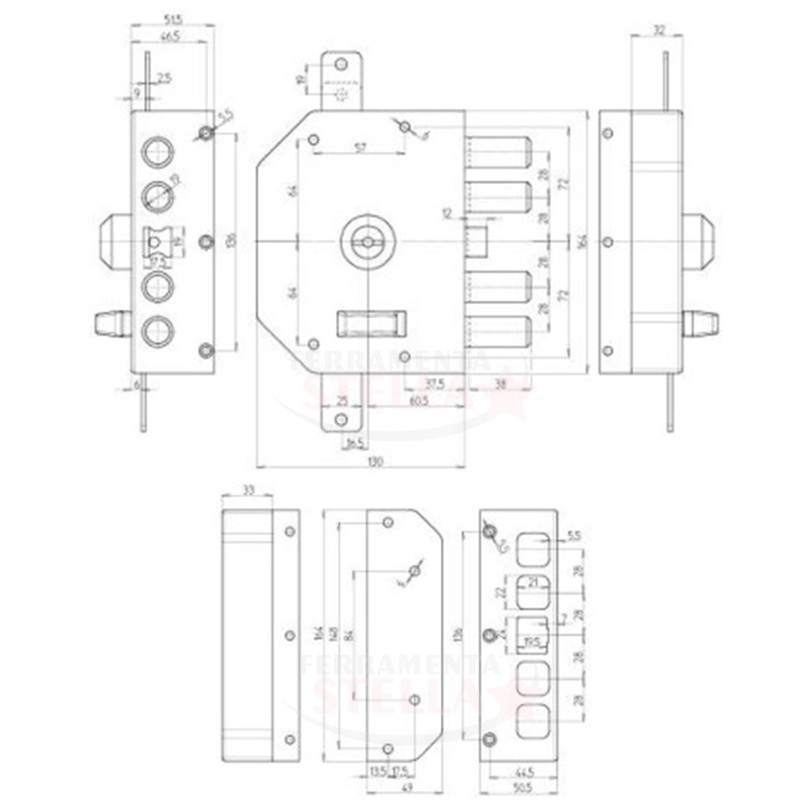 SERRATURA DI SICUREZZA CON CHIAVE A POMPA CR art 3250 DA APPLICARE x LEGNO - SINISTRA