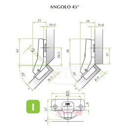 CERNIERA CERNIERE ANGOLARE TIPO SALICE 110∞ GRADI PER ANTE PENSILI MOBILI CON BASE SLIDE ON