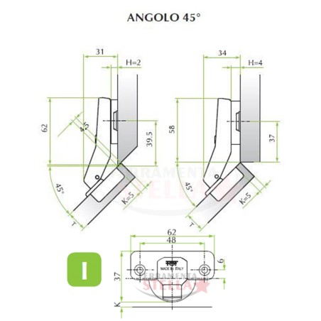 CERNIERA CERNIERE ANGOLARE TIPO SALICE 110∞ GRADI PER ANTE PENSILI MOBILI CON BASE SLIDE ON