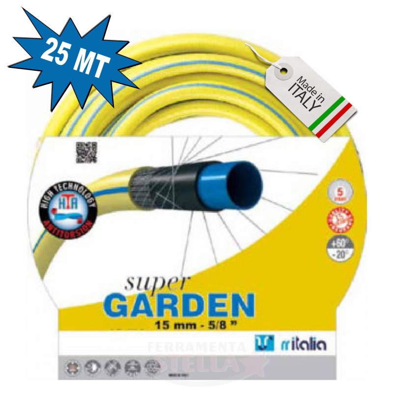 TUBO POMPA IRRIGAZIONE GIARDINAGGIO 15 mm 15 mt. 5 STRATI - SUPER GARDEN - MADE IN ITALY